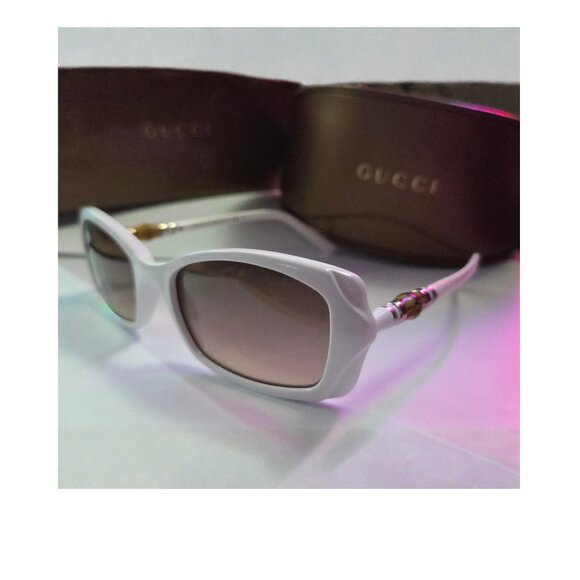 Gucci White Bamboo Sunglasses - GG3194/S - Rectangular Brown Tint - Never Worn - Picture 5 of 14